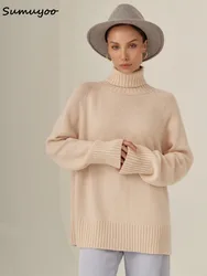 Sumuyoo Women Turtleneck Sweater NEW Autumn Thick Warm Pullover Tops Winter Oversized Casual Loose Knitted Jumper Female pulls