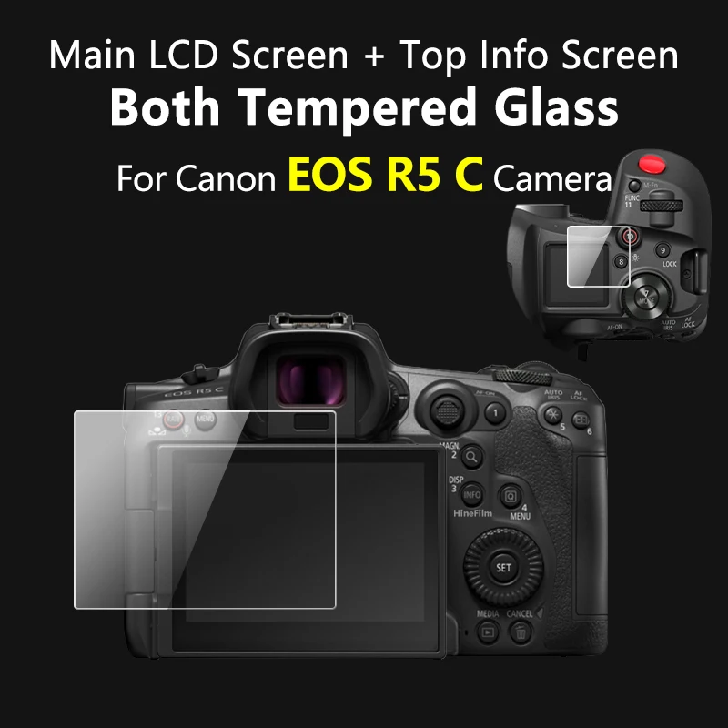 for Canon EOS R5C  Camera Tempered Protective Self-adhesive Glass Main LCD Display + Film Info Screen Protector Guard Cover info