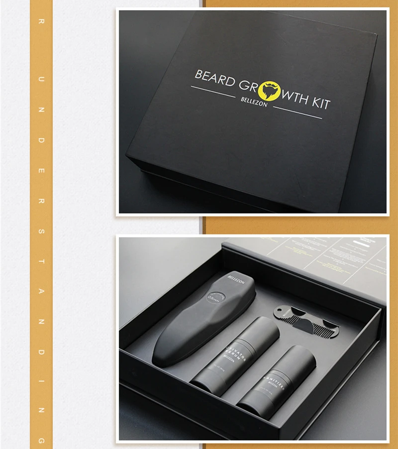 4 Pcs/set Bellezon Beard Growth Kit Professional Hair Growth Enhancer Set Beard Roller Massage Comb for Men