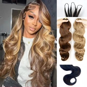 Body Wave Curly Feather Crochet Hair Bulk Human Hair With String Unprocessed #27 Honey Blonde Highlight Crochet Hair Extensions 1