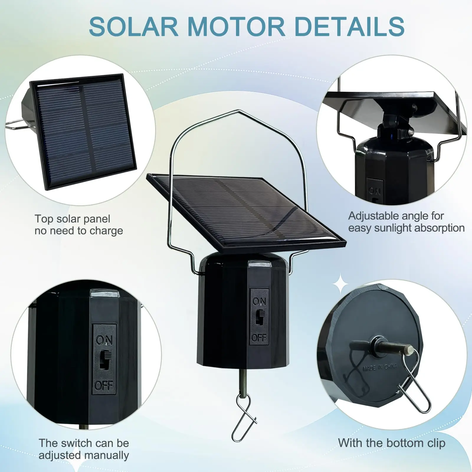 Solar Wind Spinner Solar Motor Hook Wind Chime Ornament Rotating Outdoor Decor solar wind spinner