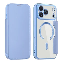 Leather Flip Case with Electroplated Finish and Magnetic Wireless Charging Capability - iPhone 15 Plus (Far Peak Blue)