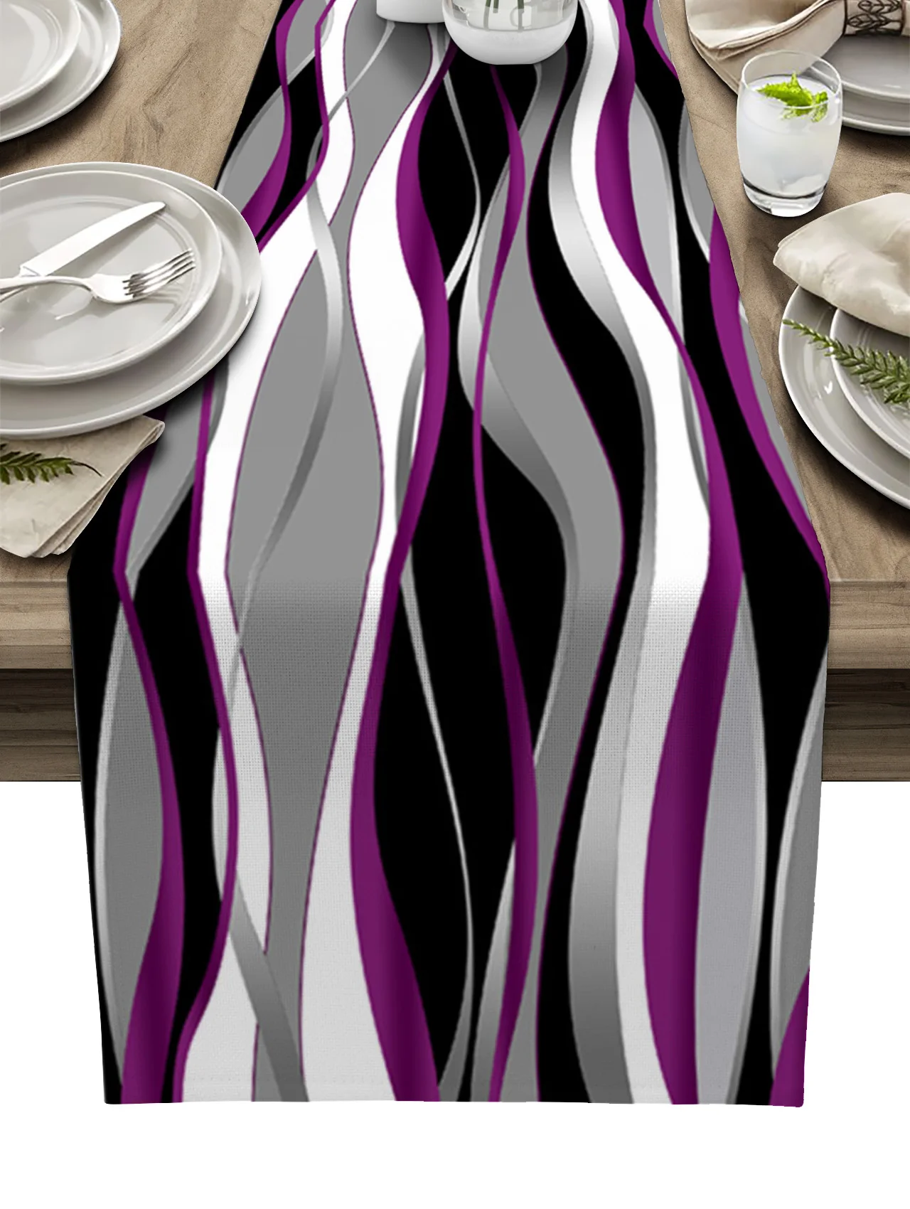 

Abstract Lines Gradient Purple Linen Table Runner Kitchen Table Decoration Farmhouse Dining Table Cloth Wedding Party Decor