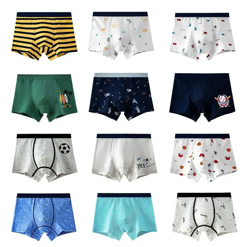 Boys Underwear 4Pcs/Lot Boys Boxer Children's Underwear Stripped Navy Blue Cato Underpants Boys' Clothing