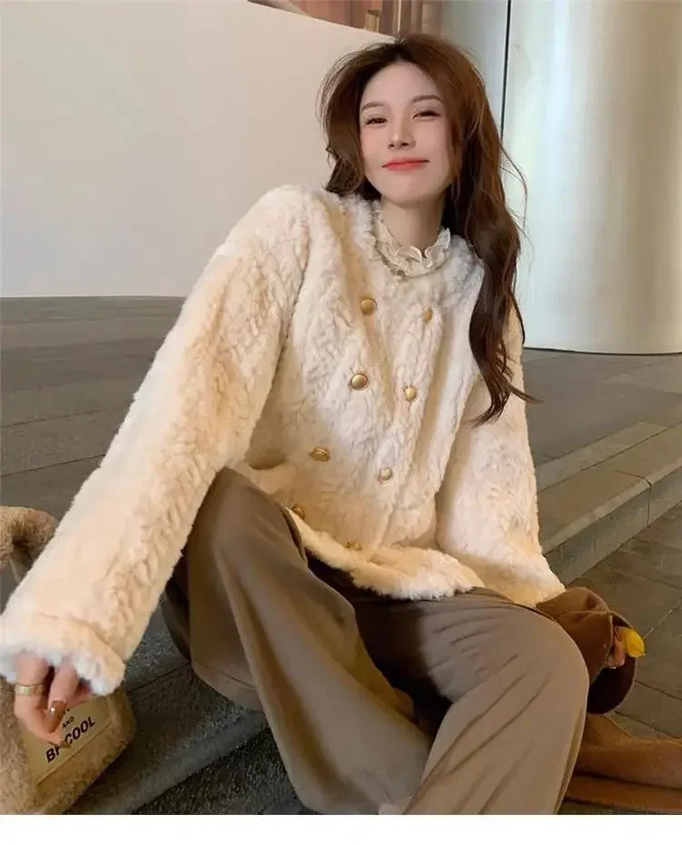 Maternity Lamb Fur Jacket Short Thickened Plush Feel Top Autumn Winter Outerwear Small Fragrance Style Chinese Brand AE Stock