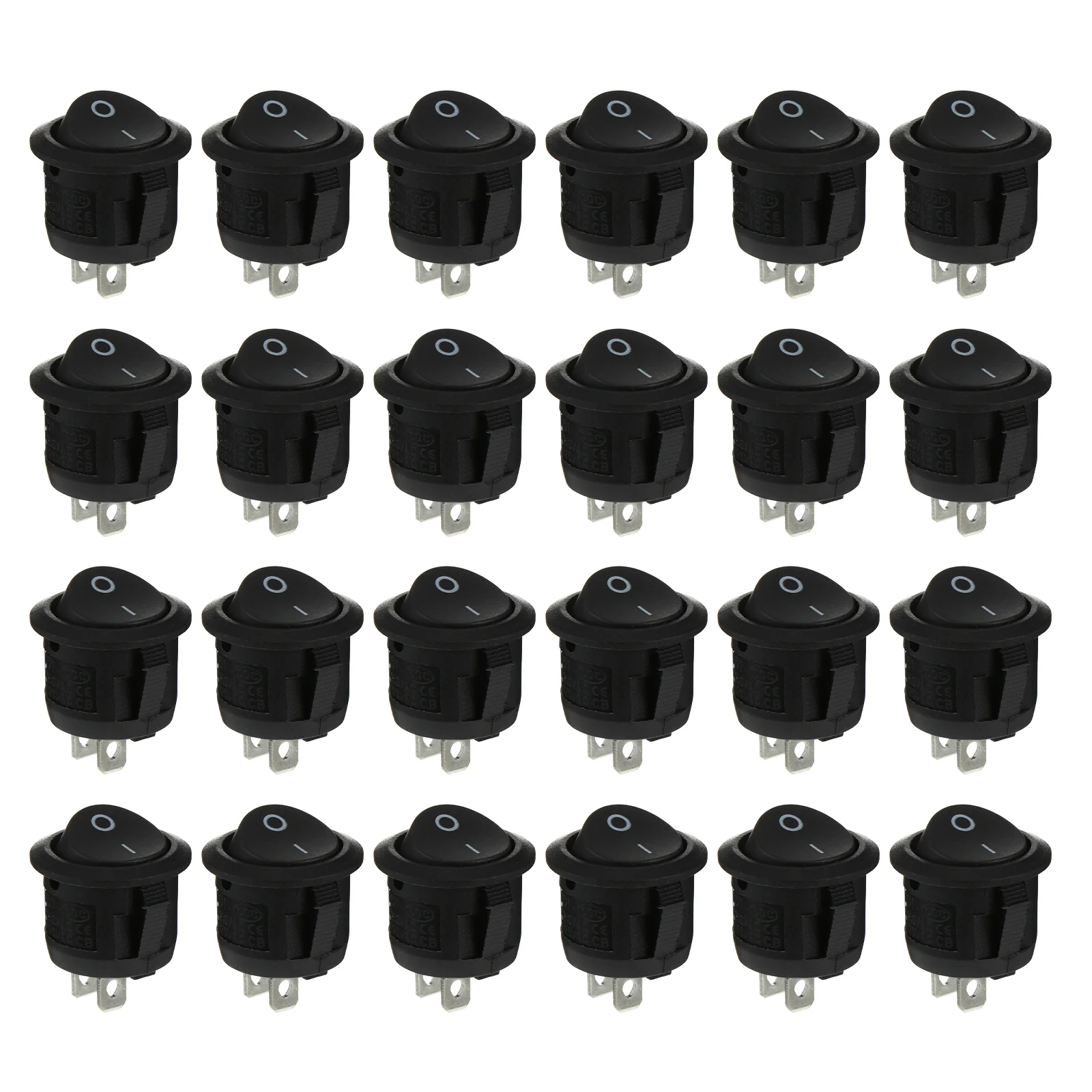 

24 PCS 2 Pin Rocker Snap-in SPST Round Push Button