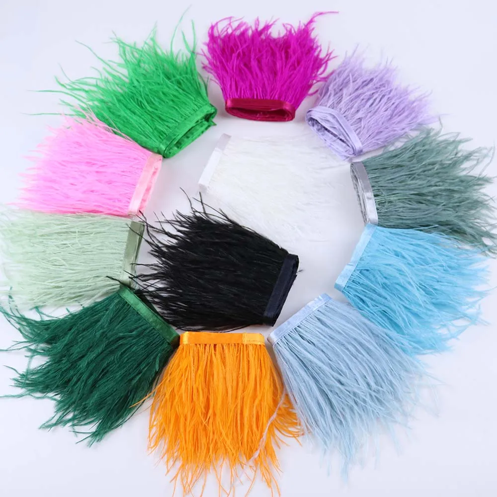 

1Meters High Quality Ostrich Feathers Trim for Sewing 10-15cm White Feather Ribbon Decoration Wedding Party Crafts Accessories