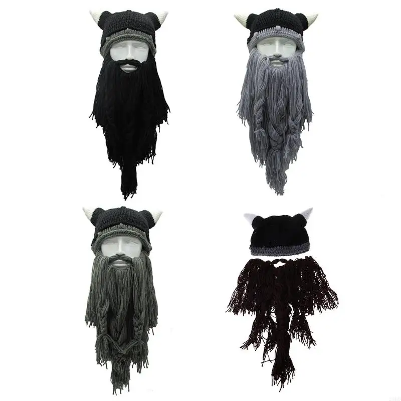 28GD Funny Beard Beanie Horn Hat Exquisite Halloween Party Cosplay Accessories