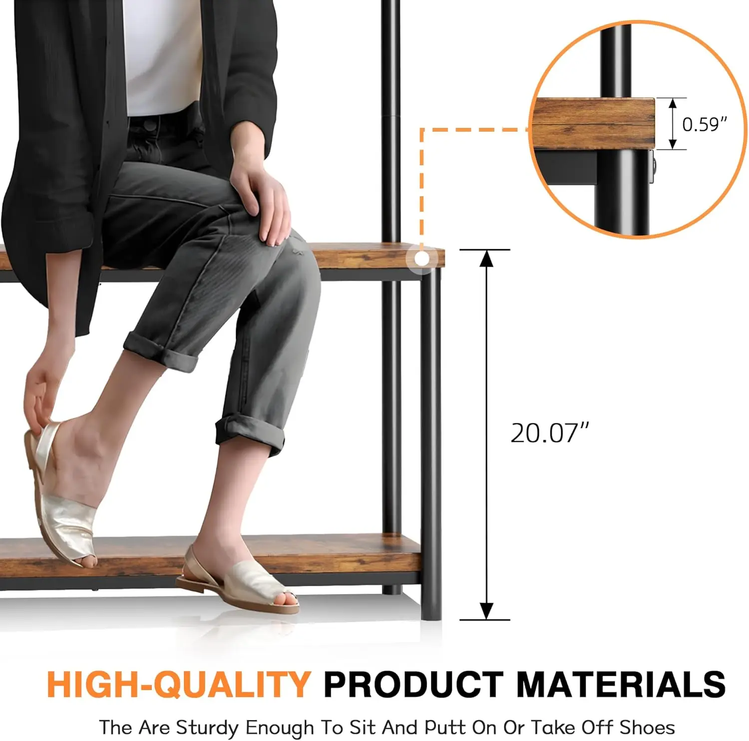 Industrial Entryway Hall Tree with Bench, Coat Rack Organizer, 10 Hanging Points & Anti-Tip Design, 7 Hooks &Deep Storage