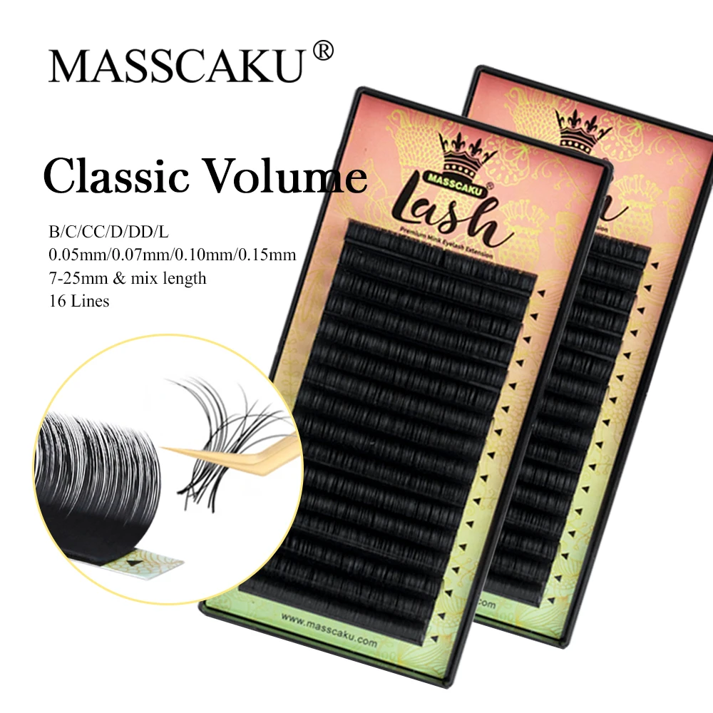 MASSCAKU 16Rows Classic Faux Cils Individual Eyelash Extension Black Professional Soft Makeup Natural Premium Lashes