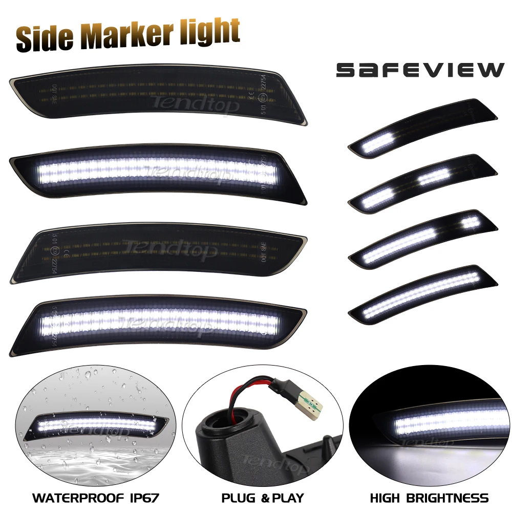 

4pcs Dynamic Scan White LED Lights Rear Bumper Side Marker Light Front Fender Marker Light for Chevy Camaro 2016-2023