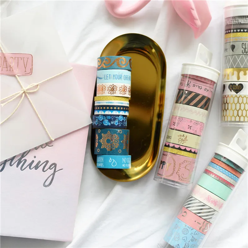 

Foil Gold Washi Paper Tape Set Masking Tapes Scrapbooking Planner Decorative Accessories 10 Rolls/Set European Stationery