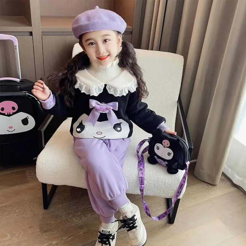 

Детский костюм-свитшот Sanrio Kuromi плюс бархатный осенне-зимний свитшот с аниме-рисунком для девочек милый мультяшный кавайный Лидер продаж