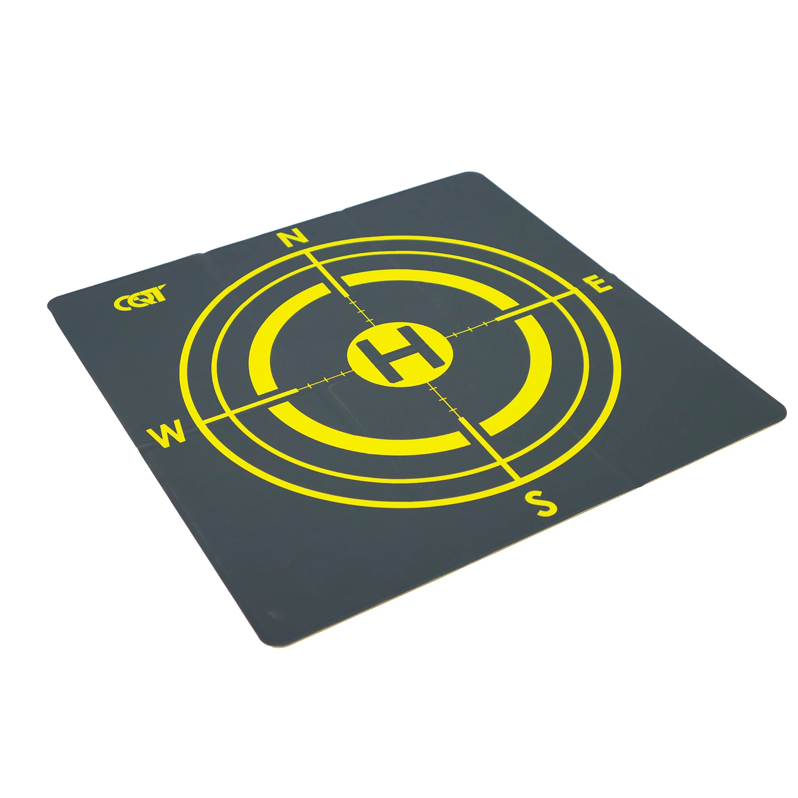 Drone posé sur le tapis d'atterrissage double face bicolore 43x43cm, en extérieur.