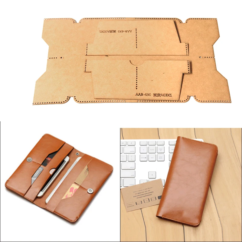 Description Picture 2 of item1Set DIY Kraft Paper Template Clutch Bag Foldable Long Wallet Sewing Pattern Leather Craft Pattern Stencil 10x19.2cm