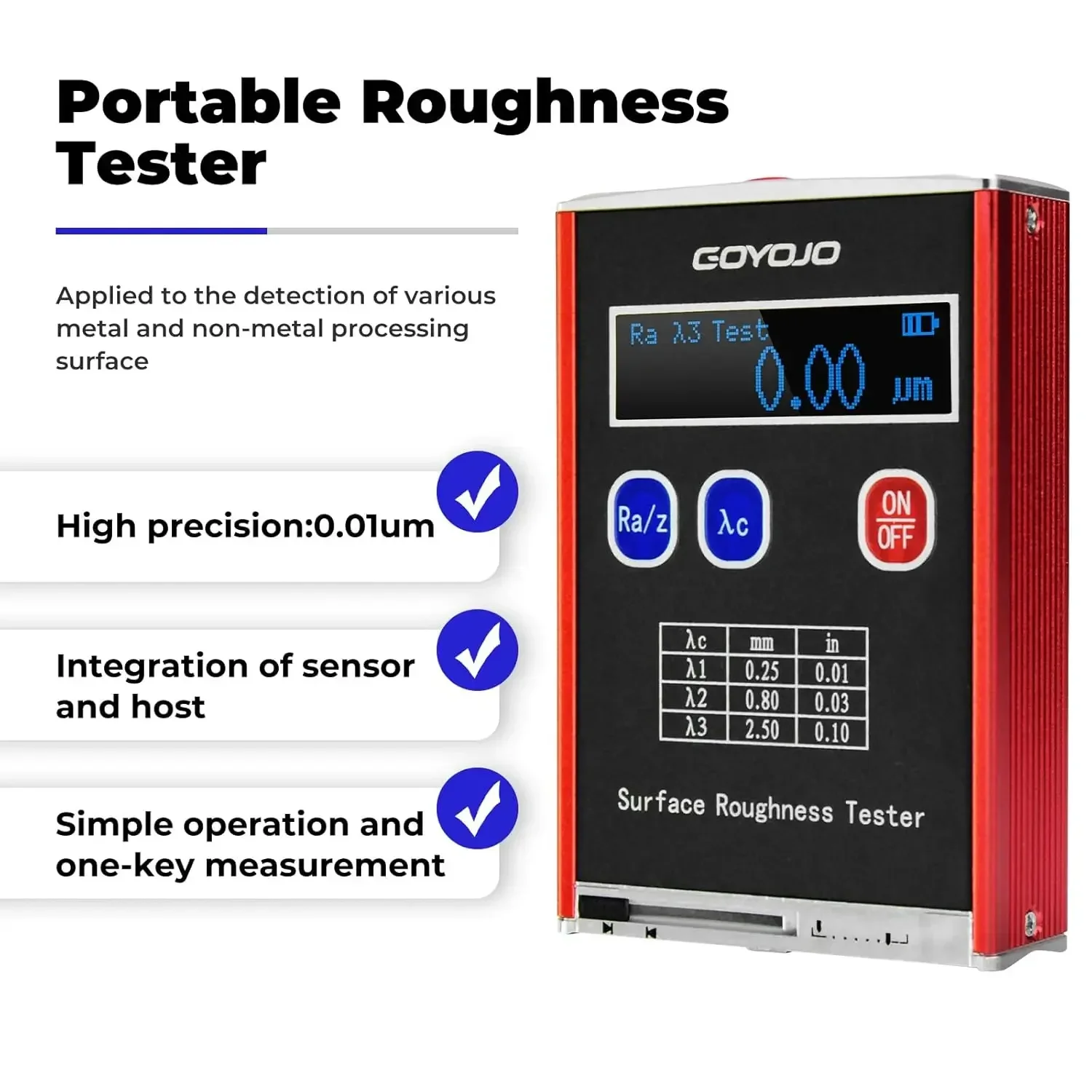 Surface Roughness Tester Meter High Accuracy 0.01&mu;m Profilometer Gauge 4 Testing Parameters Ra/Rq 0.05~15.0&mu;m Rz/Rt 0.1~50.0&mu;m