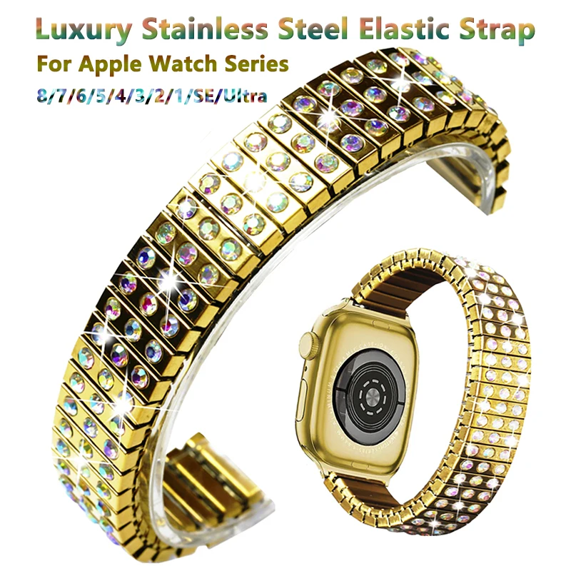 

Luxury Diamond Strap for Apple Watch Band 45mm 44mm 42mm 38mm 40mm 41mm Stainless Steel Elastic Band Iwatch Series Ultra 8 7 6 5