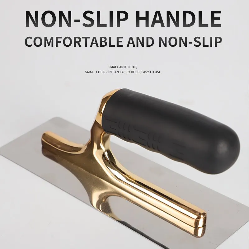 F50 Plaster Bricklaying Trowel Tools Gold Stainless Steel Rubber Handle Skimming Plastering Trowel Wall Construction Tools 6
