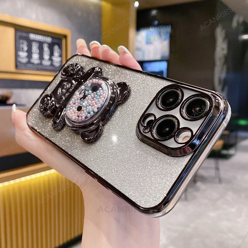 Glitter Plating Bear Stand Phone Case For Xiaomi Redmi Note 13_voghion.com