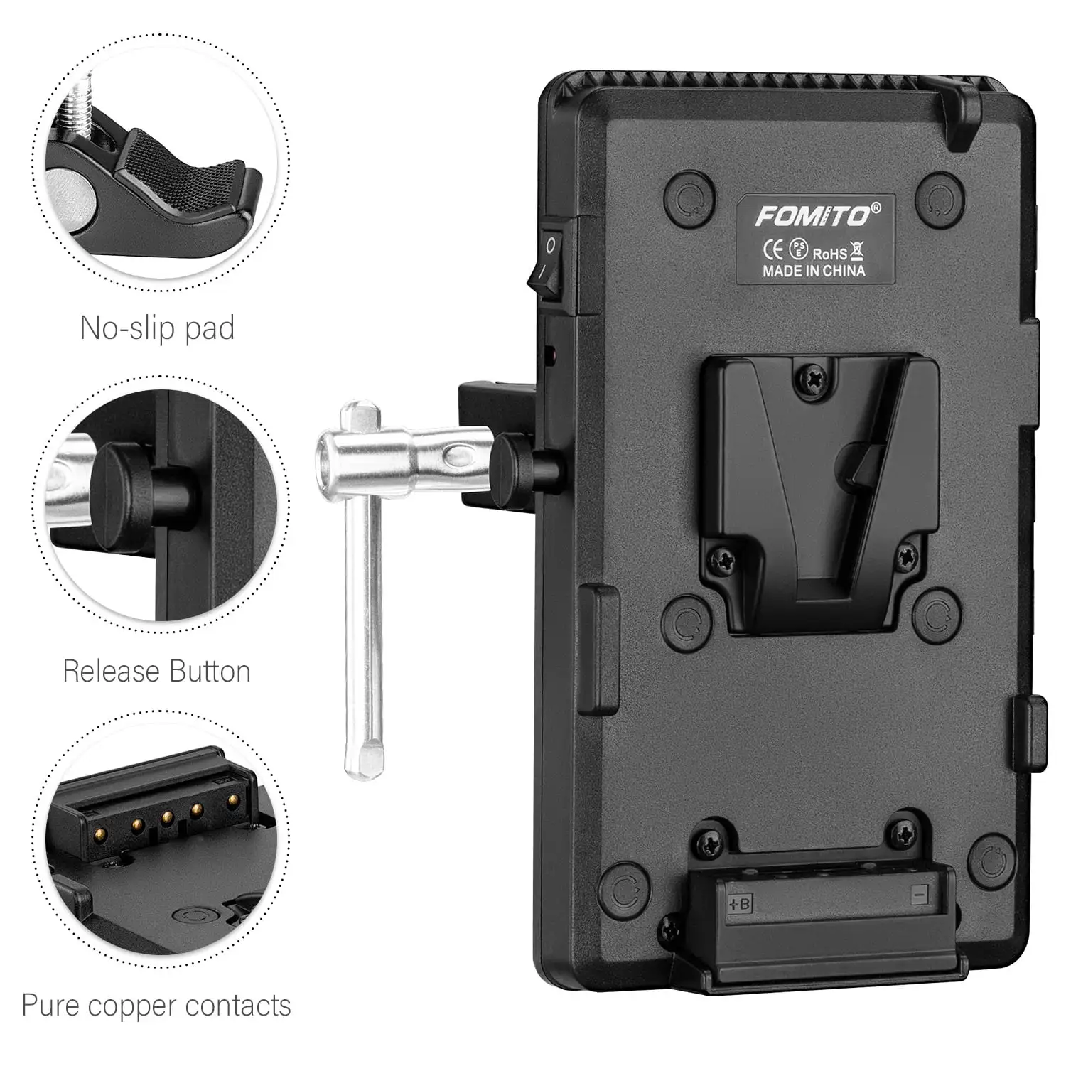 FOMITO V-Lock Battery Adapter Plate with Super Clamp D-TAP/DC/USB Power Output for Camcorder DSLR Camera LED Video Light Monitor