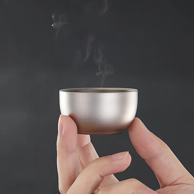 F5 2pcs 50ML Teapot Pure Titanium Double layer Small Tea Cup Coffee Outdoor Camping coffee and Tea Tableware Set Brewing Cup