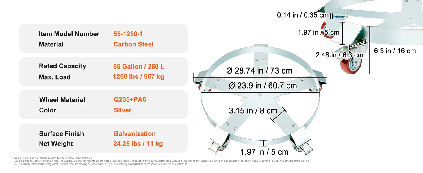 Swivel Drum Dolly For 55 Gallon Drums With Rotating Casters_voghion.com