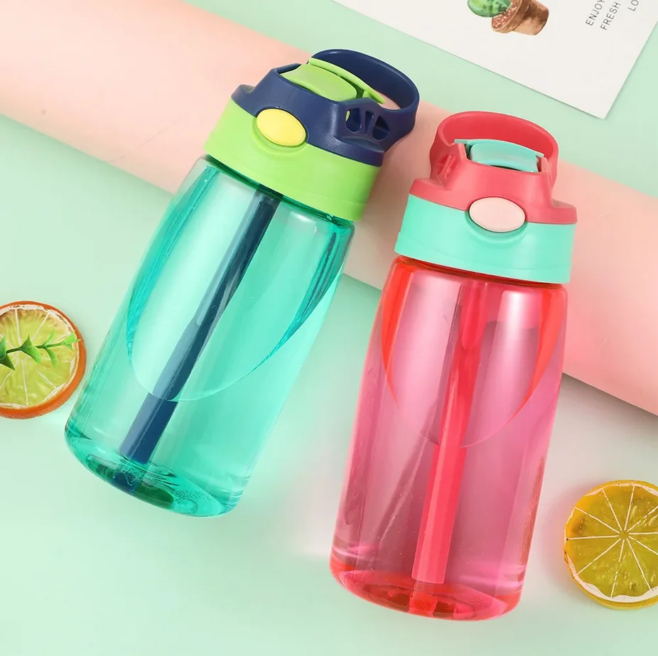 480ml Water Bottle With Straw Kids Girls Portable Travel Bottles Gym Sports Fitness Cup Summer Cold Water Juice Drinking Bottle