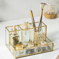 Luxury Makeup Brush Blush Brush Storage Bucket Glass Metal Ornaments Home Decoration Desktop Table Makeup Storage Tube Organizer 1