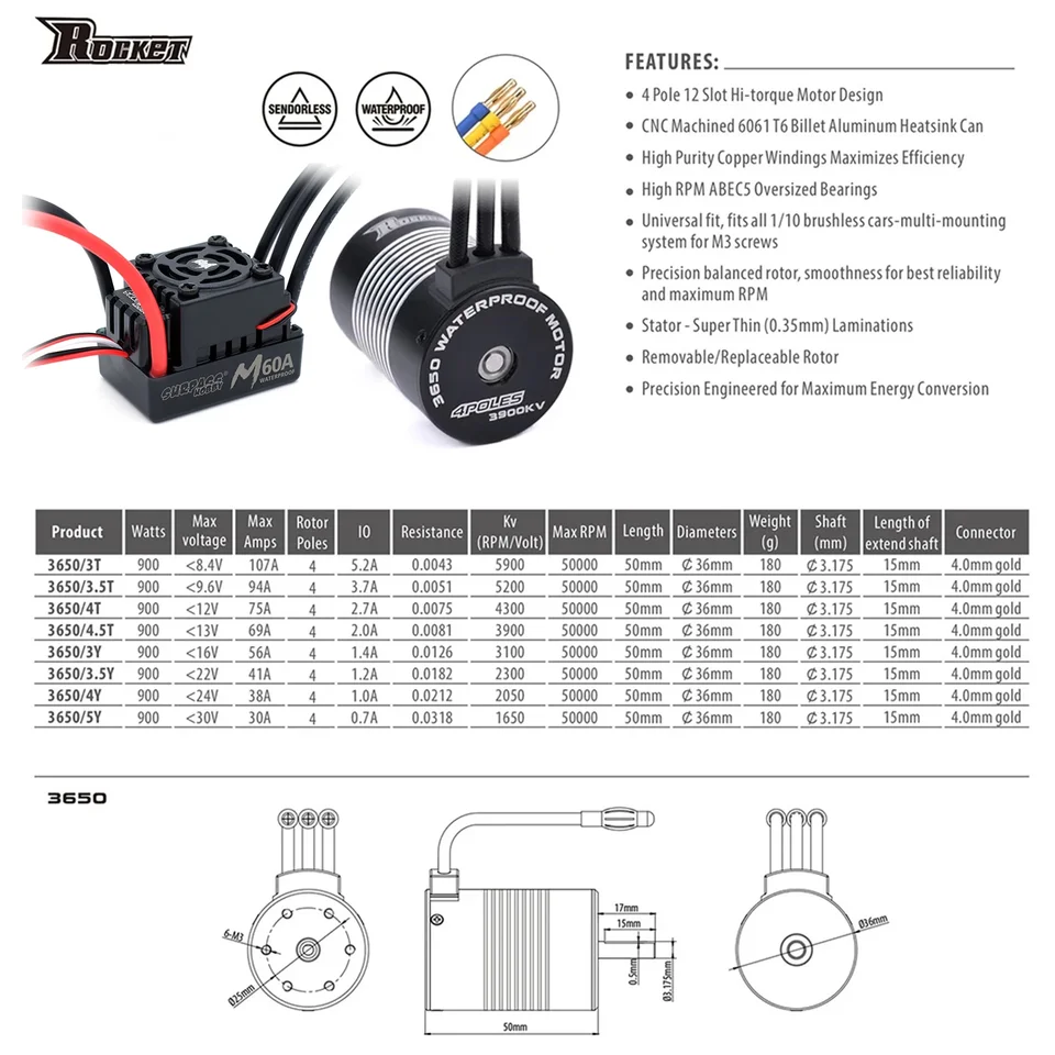 ZJCHAO Contrôleur de moteur 3650 2300KV S3650 2300KV Brushless Motor