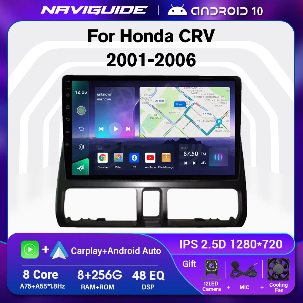 

NAVIGUIDE Android 10 Car Stereo For Honda CRV CR-V 2 2001-2006 8G+256G Car Radio Multimedia Player Navigation GPS Autoradio DSP