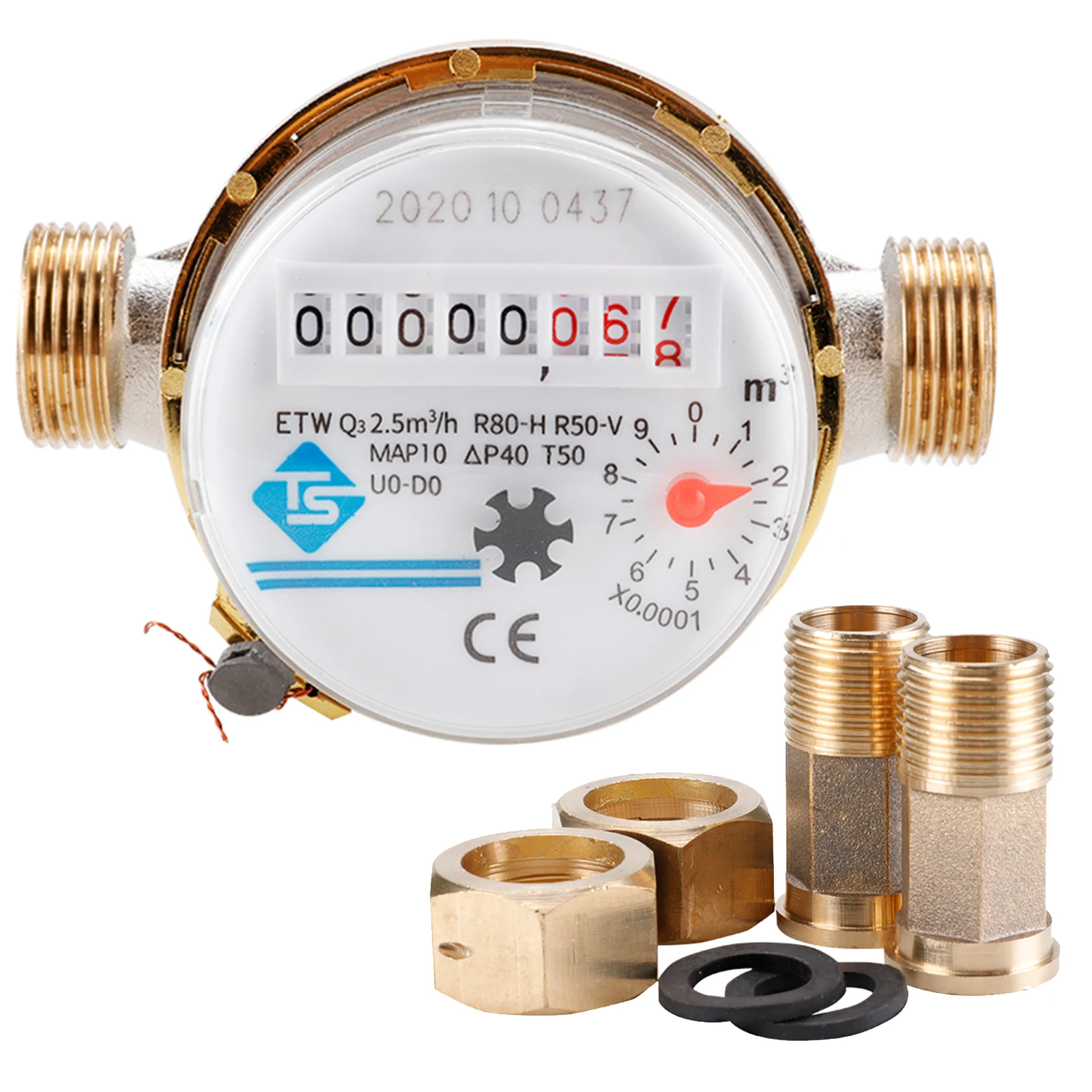 TS-S3003E 15mm 1/2 inch Cold Water Meter Read of Cubic Flow Meter 360 Adjustable Rotary Counter Water Measuring 0.0001 water meter