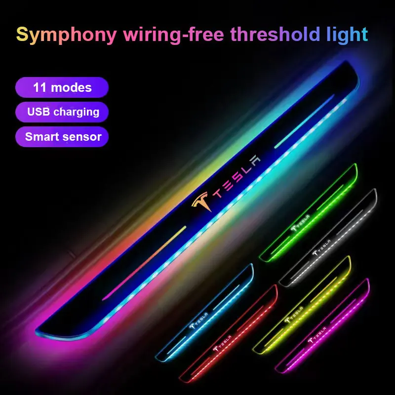 

Car Door Sill Lights with Logo Illuminated Welcome Lamp For Tesla Model X S Y 3 P100D Symphony Wireless Sensor Accessories