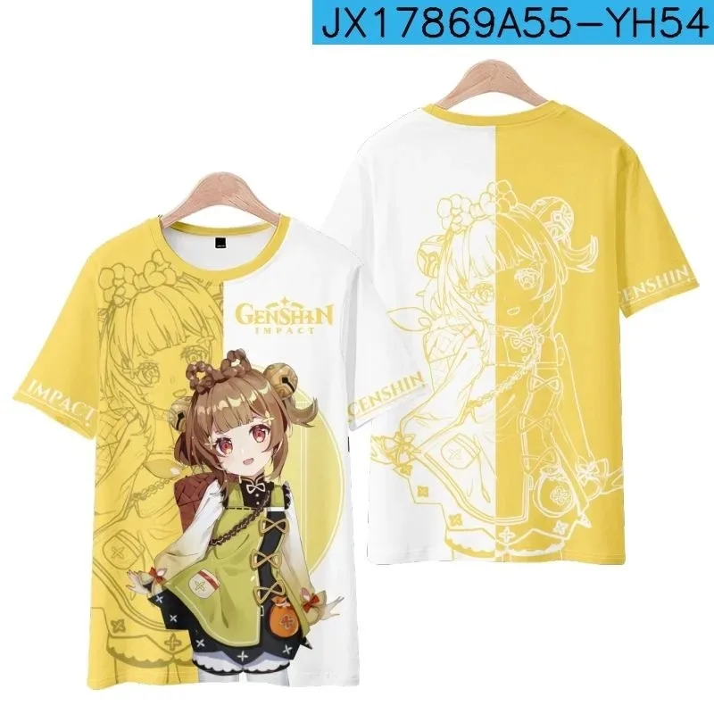Genshin impacto yaoyao 3d impressão camiseta verão moda em torno do pescoço manga curta popular jogo streetwear 2024