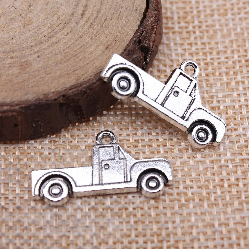 WYSIWYG 10pcs 26x14mm 골동품 실버 컬러 픽업 매력 픽업 자동차 매력 픽업 트럭 매력 보석 만들기위한