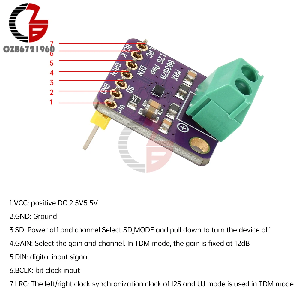【New arrival】 MAX98357 I2S Audio Amplifier Module Class D Amplifier Decoder Module Filterless Audio Board for Raspberry Pi ESP32.