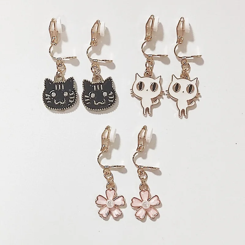 Rainbow Cute Mini Cat Bear Paw Clip on Earrings 3pairs/set for Children Girls No Pierced