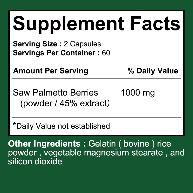 Saw Palmetto Supplement Prostate Urinary Tract Capsules Saw Palmetto Capsules 1000mg-Promotes Prostate Health Blocks DHT and Prevents Hair Loss