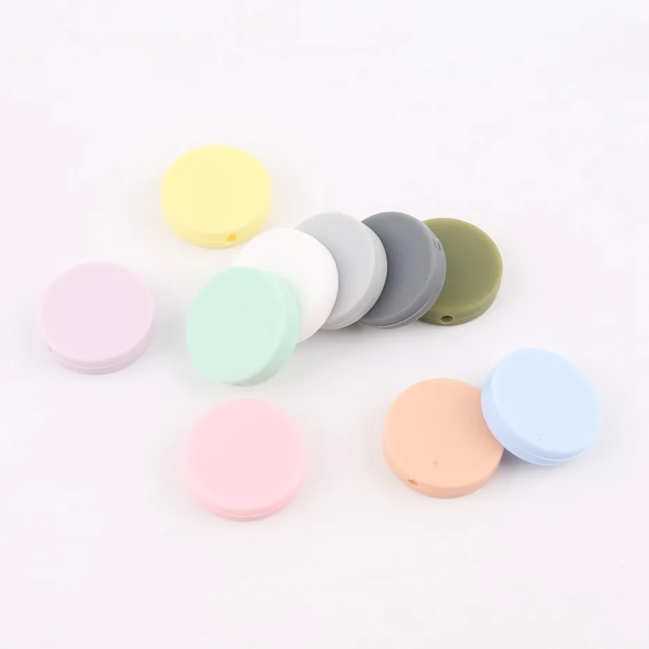 

Bite Bites 20mm Flat Round Beads 10pc Food Grade Silicone Teething Chewing Saucer Loose Beads DIY Baby Care Product Baby Teether