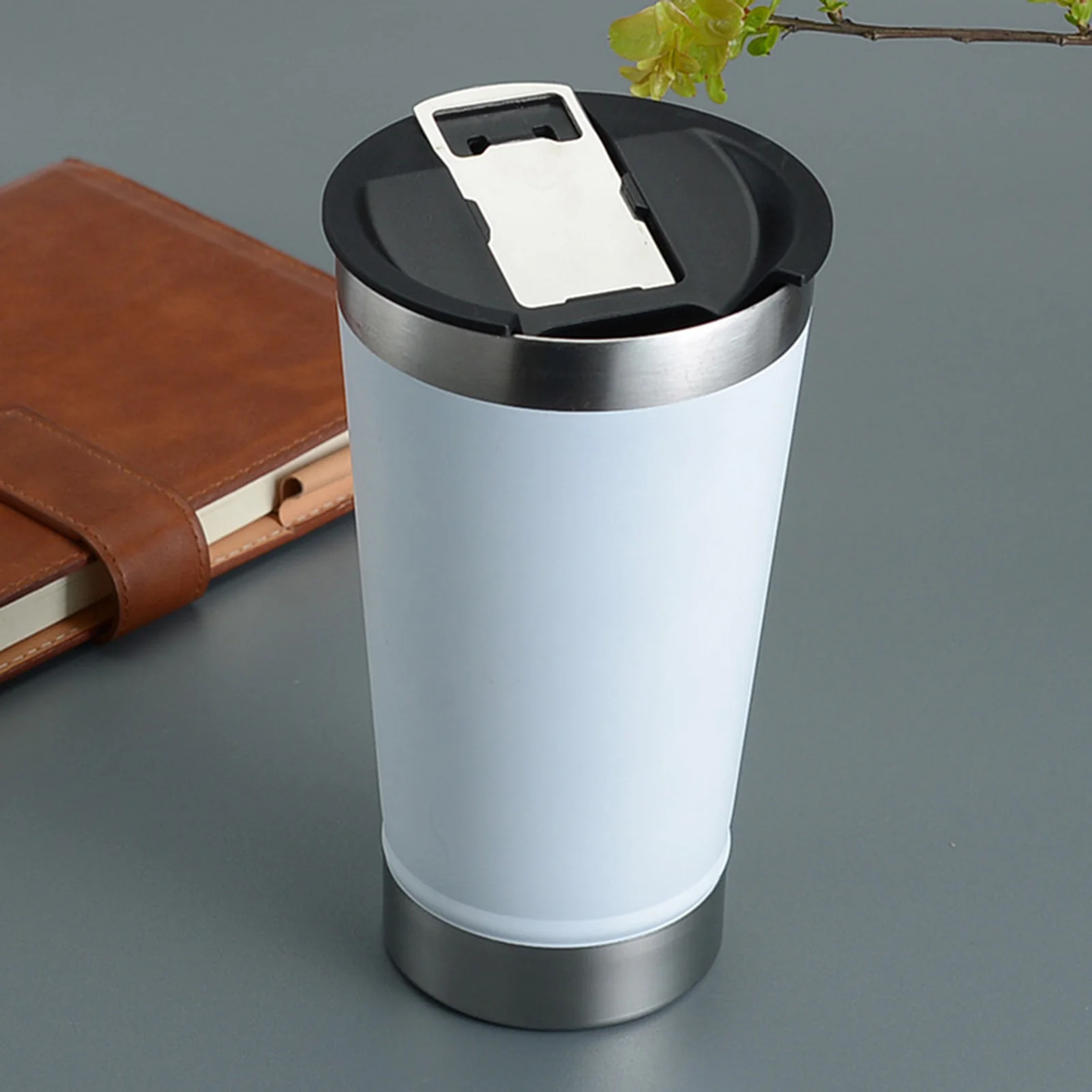 thumbnail image 1 of Vaso de cerveza fría de 473 ml con tapa abridora de botellas, termo de acero inoxidable, tazas de café para té, vasos térmicos, artículos para beber, 1 of 5