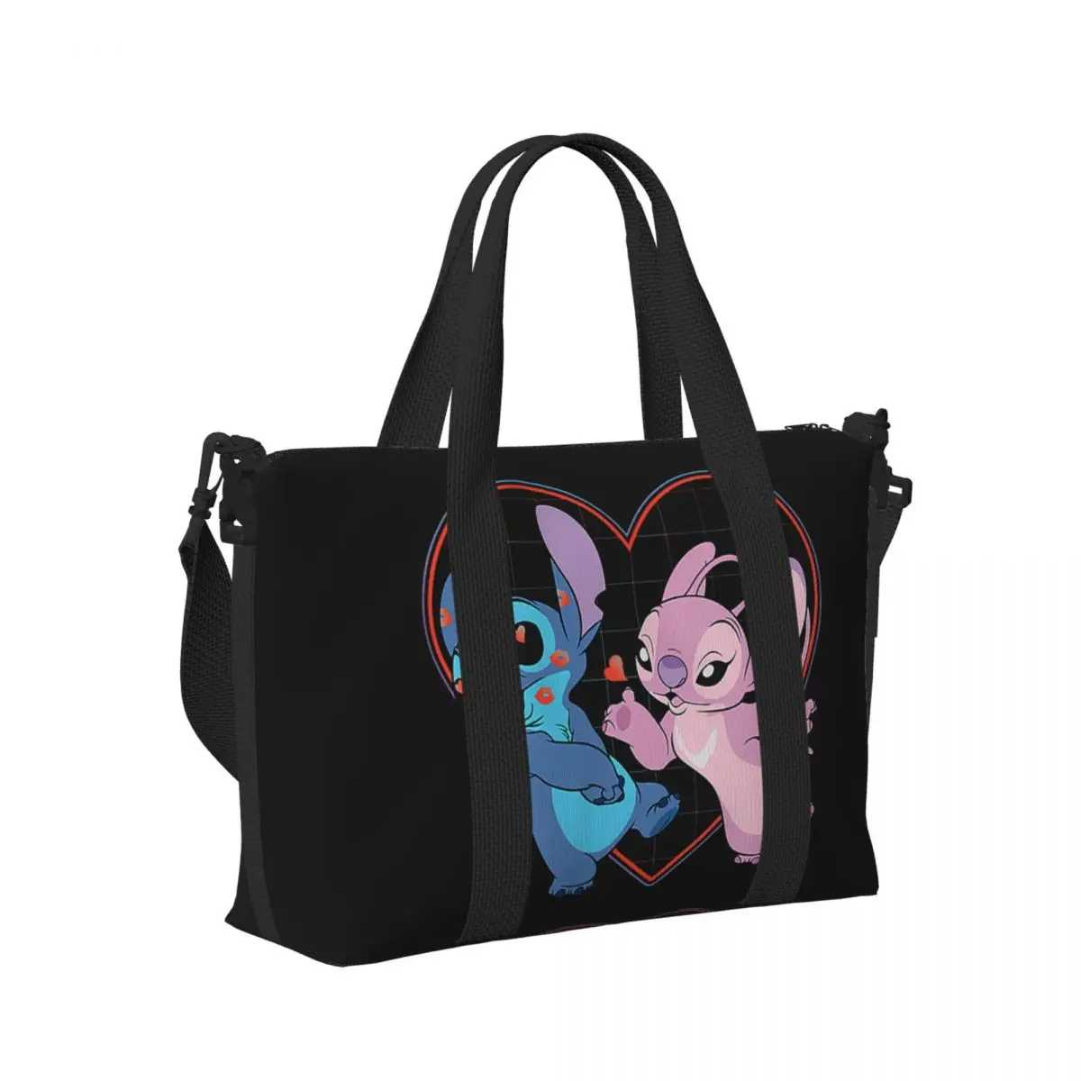 Custom Stitch Lilo Angel Heart Kisses Tote Bag for Women Large Capacity Beach Gym Travel Bags 3