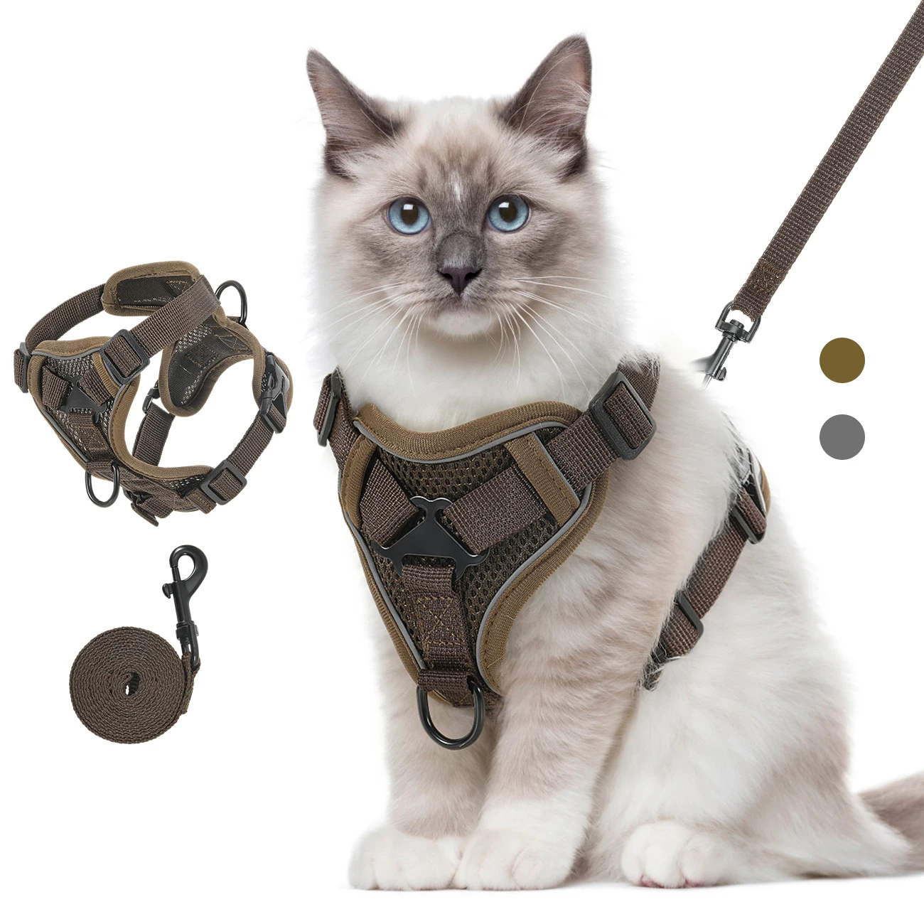 VavoPaw Cat Harness and Leash Set for Walking Adjustable Kitten Vest Harness with Reflective Strip Breathable Mesh Cat Harness VavoPaw Cat Harness and Leash Set for Walking Adjustable Kitten Vest Harness with Reflective Strip Breathable Mesh Cat Harness