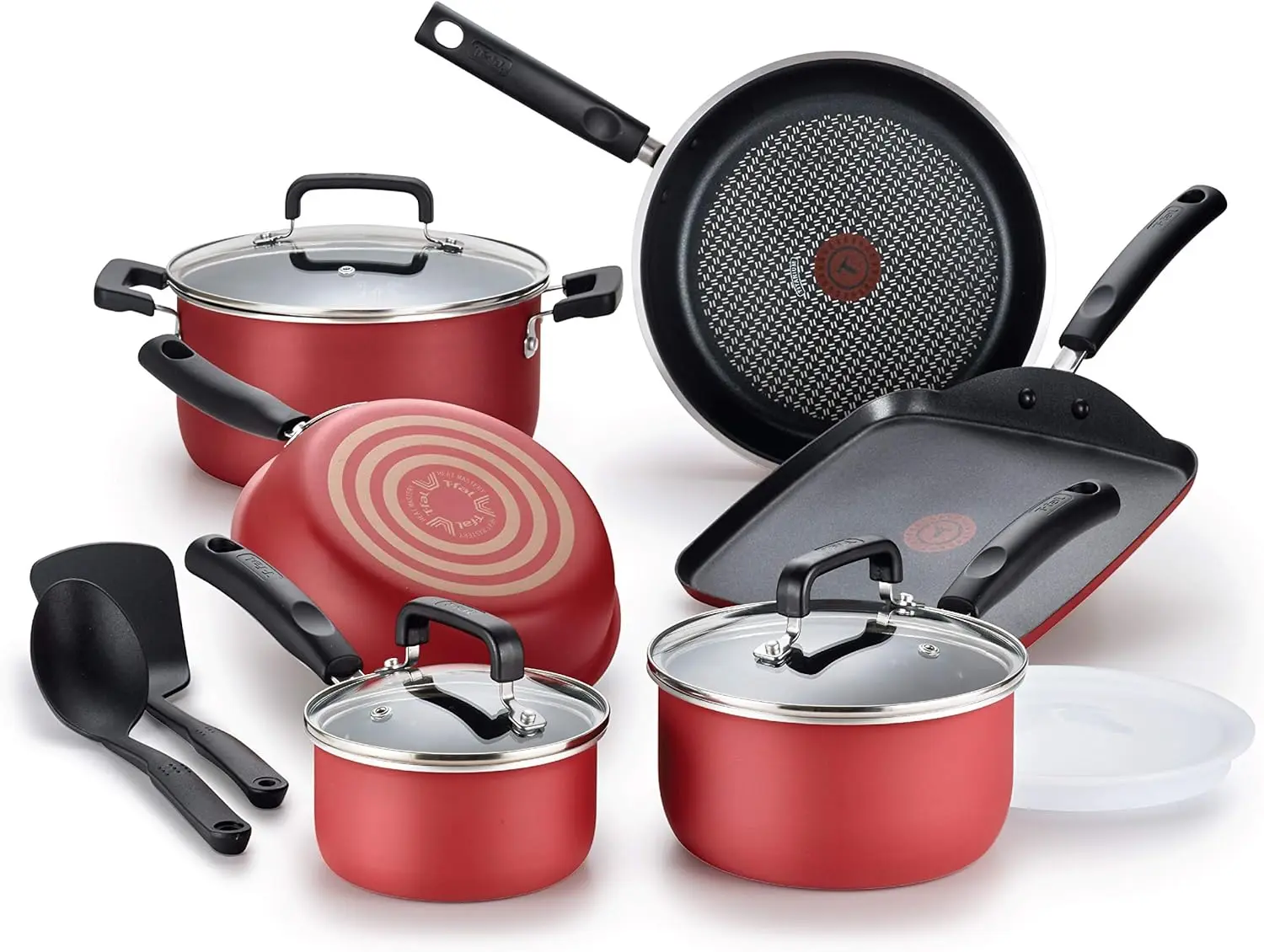 

Nonstick Cookware Set 12 Piece Pots and Pans, Dishwasher Safe Red