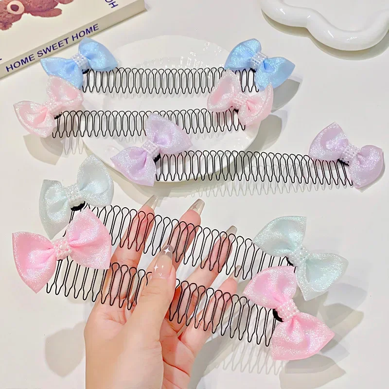 1Pc Cute Bow Invisible Broken Hair Hairpin Adult Tiara Tools Roll Curve Needle Bangs Fixed Insert Comb Styling Accessories Women