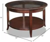 Round Glass Top Coffee Table with Shelf, Chocolate Oak, 30 inches 3