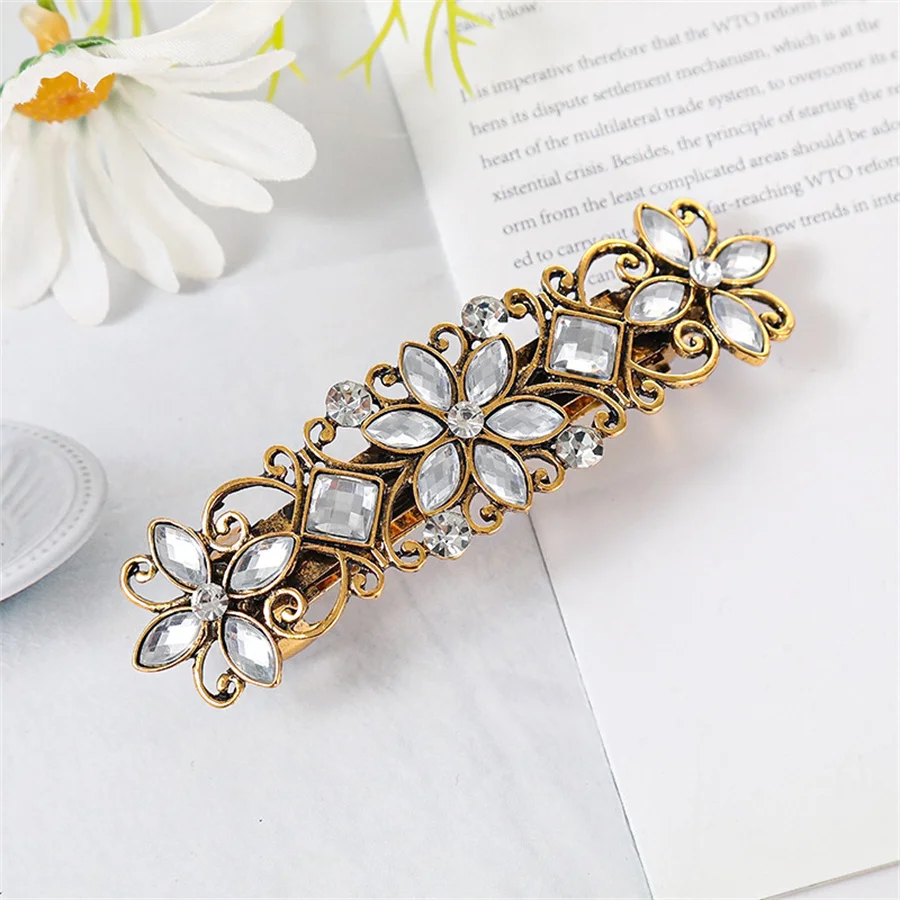 Korean version crystal flower spring hairpin elegant rhinestone wild ponytail hairpin women's hair accessories hair accessories
