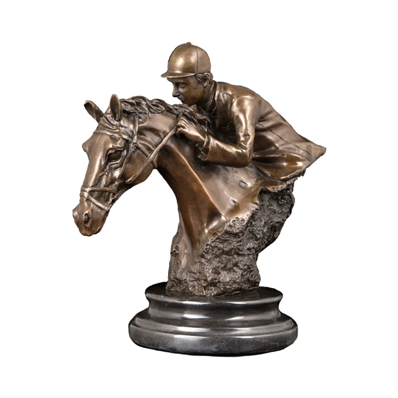 

PY-606 Horsemanship Sculpture Vintage Horse Trainer Bust Bronze Statue Figurine in copper with Marble Metal Artwork for Office
