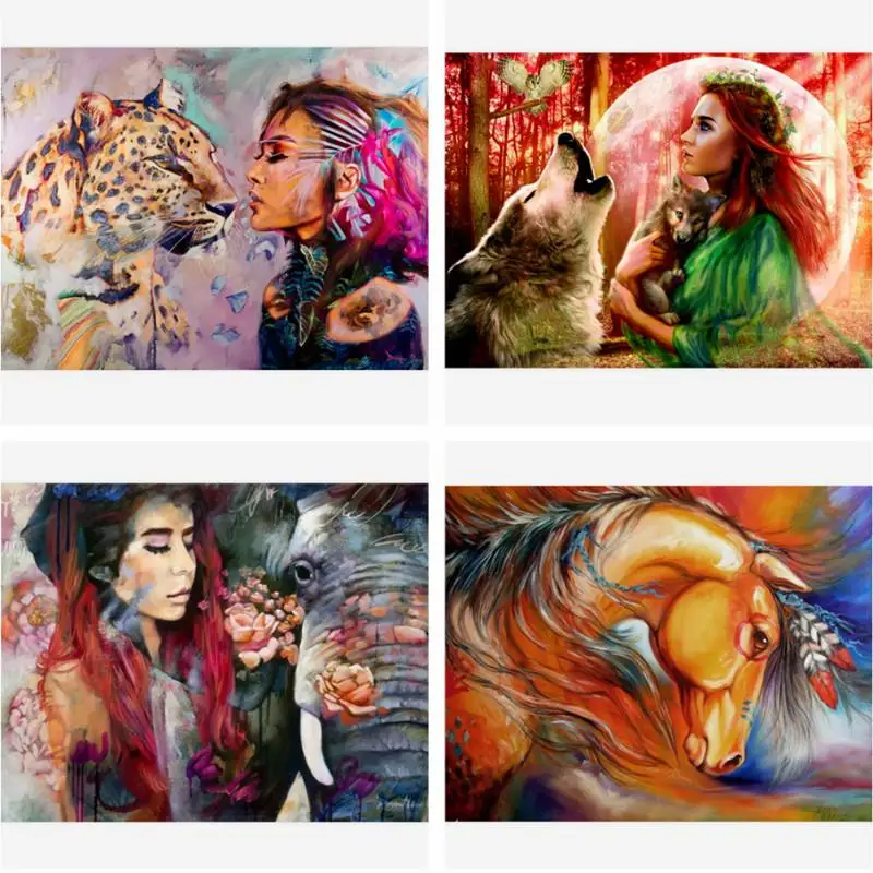 Beauty And The Beast Elephant Horse Diy Digital Oil Painting By Numbers Paint Drawing Coloring Canvas Hand Painted Modular