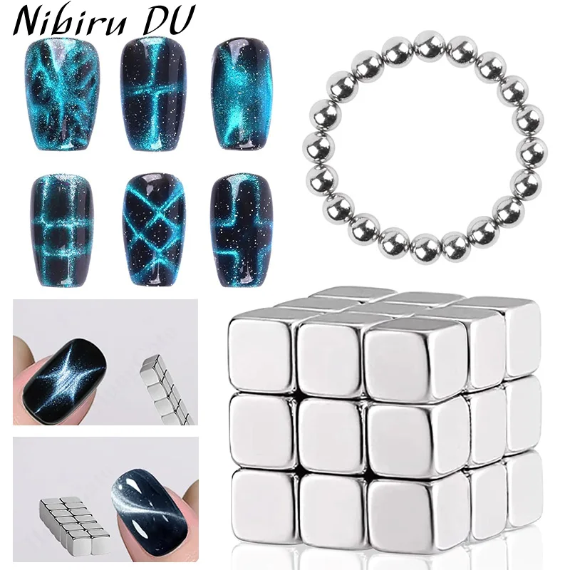 27pcs Cat Eye Magnet Nail Art Chessboard Starlight Multi-function Cube Nail UV Magnetic Attraction Magnets Set Manicure DIY Tool