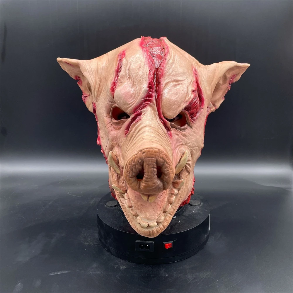 Halloween Pig Head Latex Mask Scary Cosplay Funny Animal Masks Horror Saw Pig Head Cover Carnival Masquerade Costume Accessories