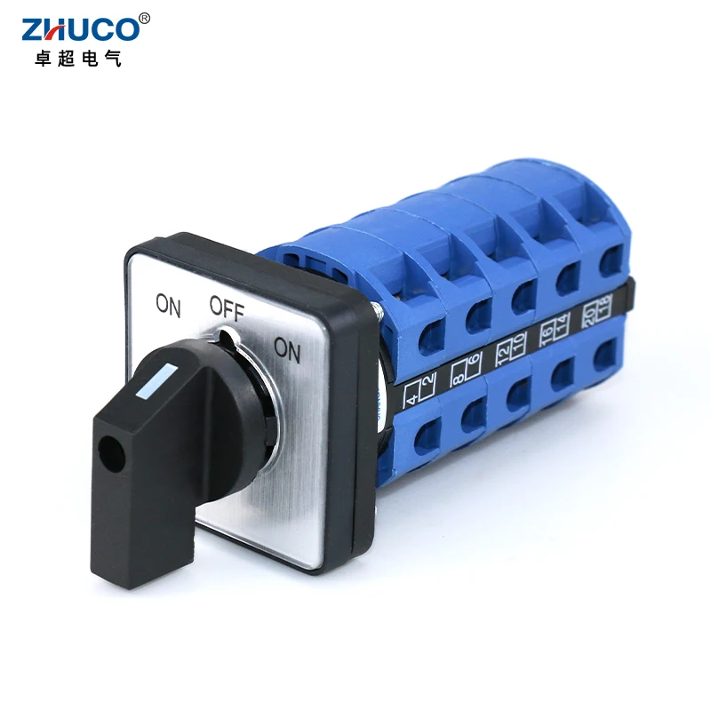 

ZHUCO SZW26/LW26-25 5 Phase ON-OFF-ON Universal Rotary Changeover Cam Switch 25A 3 Positions 20 Terminals 660V 25A 48x48Mm Panel